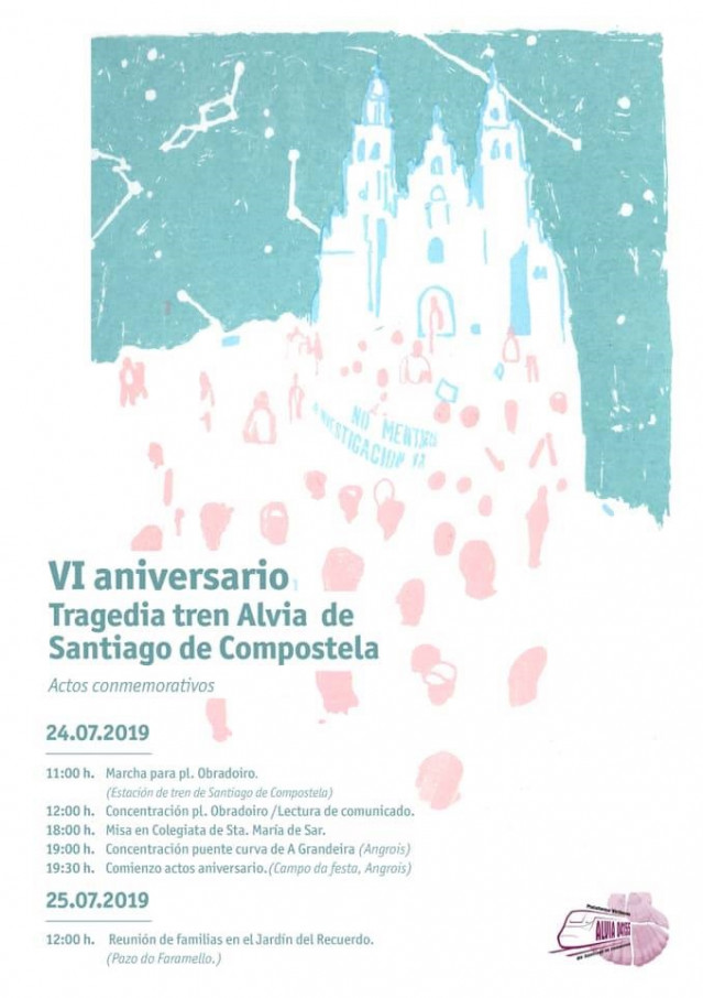 Cartel dos actos do aniversario do accidente do tren Alvia en Angrois (Santiago)