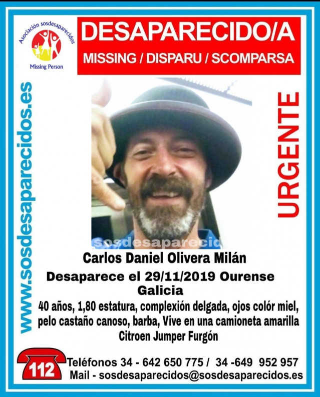 Carlos Daniel Olivera Milán, home de 40 anos desaparecido en Ourense.