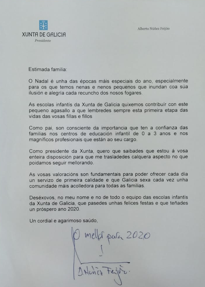 Carta do presidente ás familias das Galiu00f1as Azuis