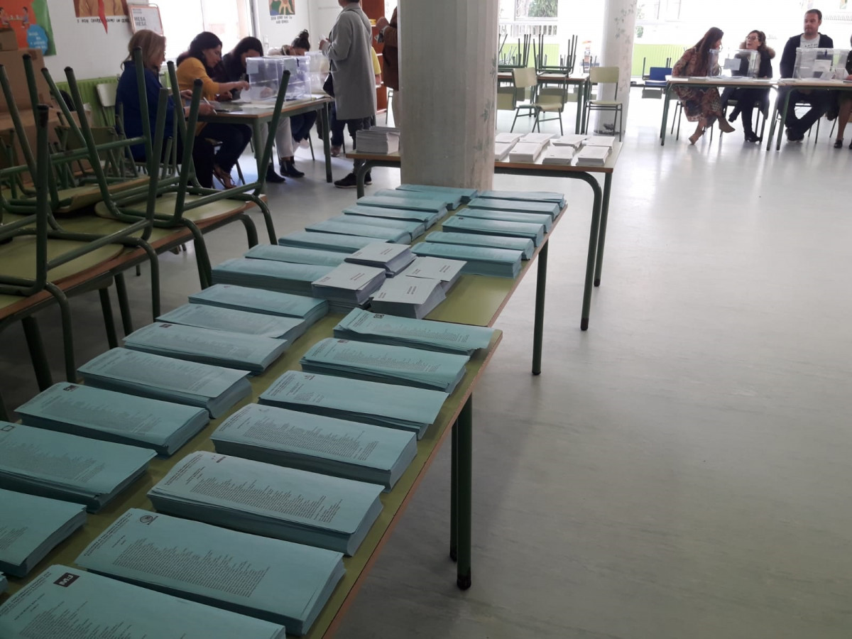 Papeletas. Votaciones. Colegio Electoral. Elecciones municipales y europeas del 26 de mayor de 2019. Colegio CEIP Cruceiro de Canido. Ferrol (A Coruña).