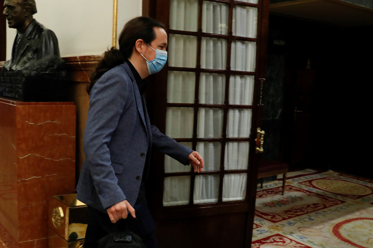 O líder de Unidas Podemos, Pablo Iglesias, á súa chegada ao pleno do Congreso este mércores onde se autorizará outra prórroga do estado de alarma solicitada polo Goberno. En Madrid, (España), ao 6 de maio de 2020.