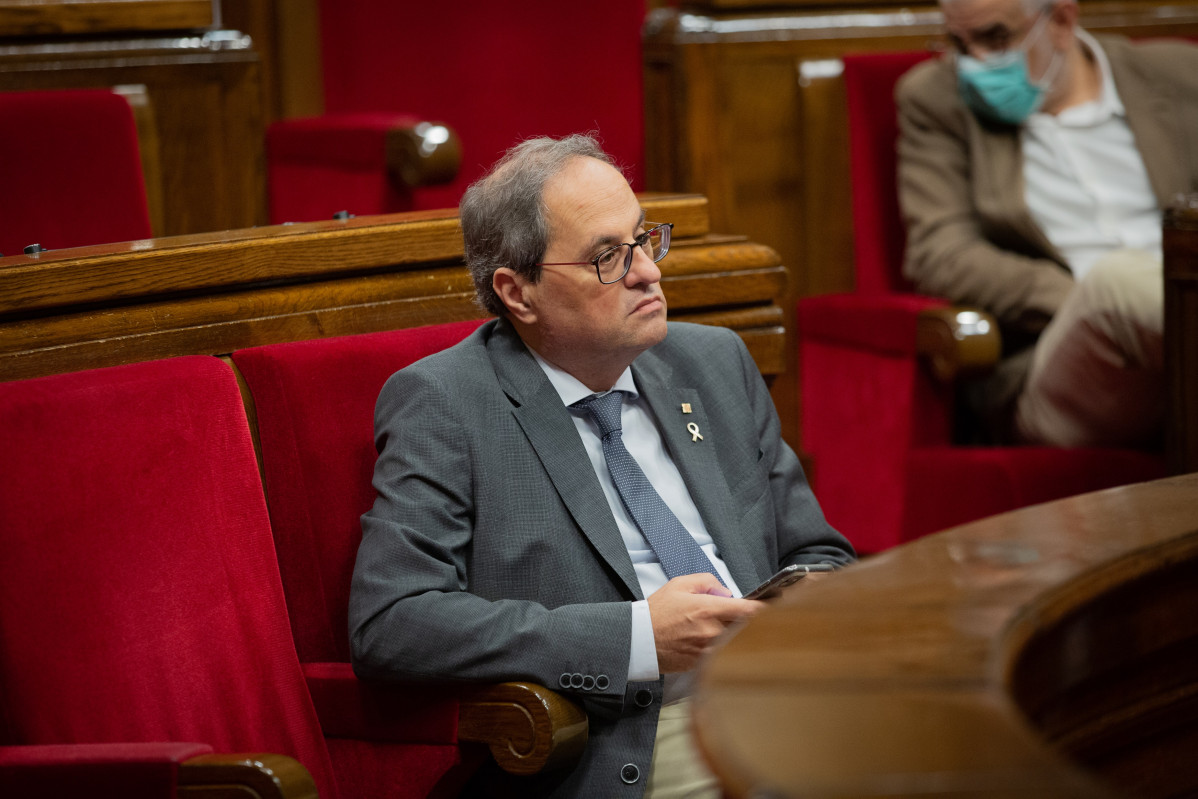 O president da Generalitat, Quim Torra, no ple sobre a gestió do coronavirus ao Parlament