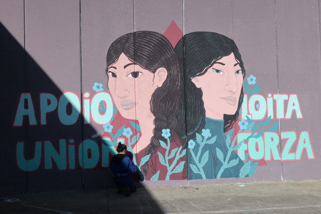Mural realizado polas internas da prisión da Lama contra a violencia de xénero.
