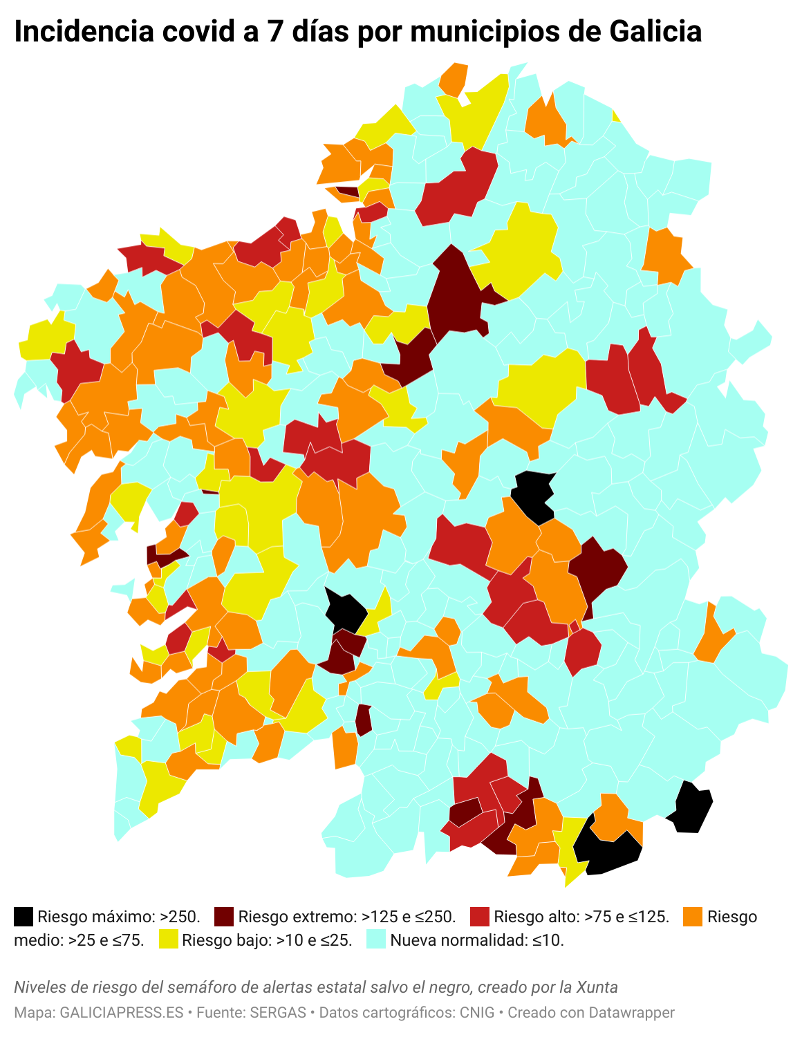 SfcO6 incidencia covid a 7 d as por municipios de galicia