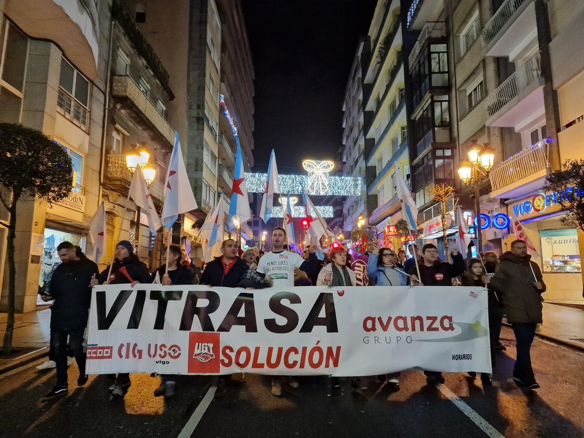 Trabajadores de Vitrasa manifestándose en Vigo.