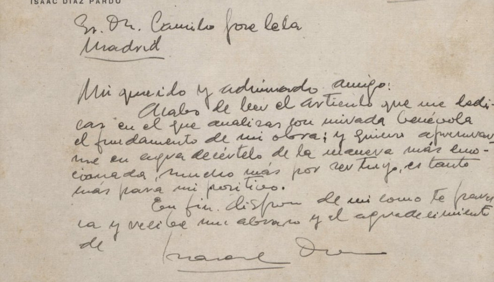 Carta de Díaz Pardo a Camilo José Cela