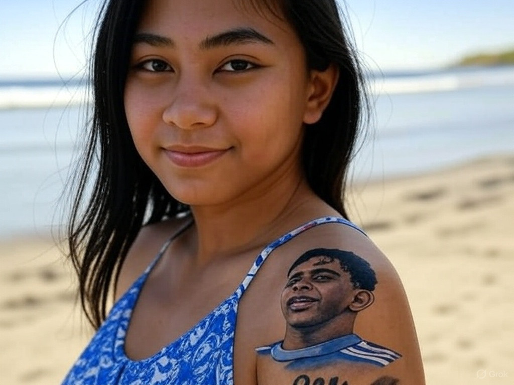 Imagen creada con IA de una bau00f1ista con un tatuaje de Lamine Yamal