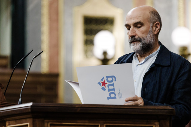 El diputado de BNG Néstor Rego interviene durante un pleno en el Congreso de los Diputados, a 27 de mayo de 2025, en Madrid (España). El Pleno del Congreso debate hoy la proposición no de ley impulsada por el PSOE en la que se insta al Gobierno a regular