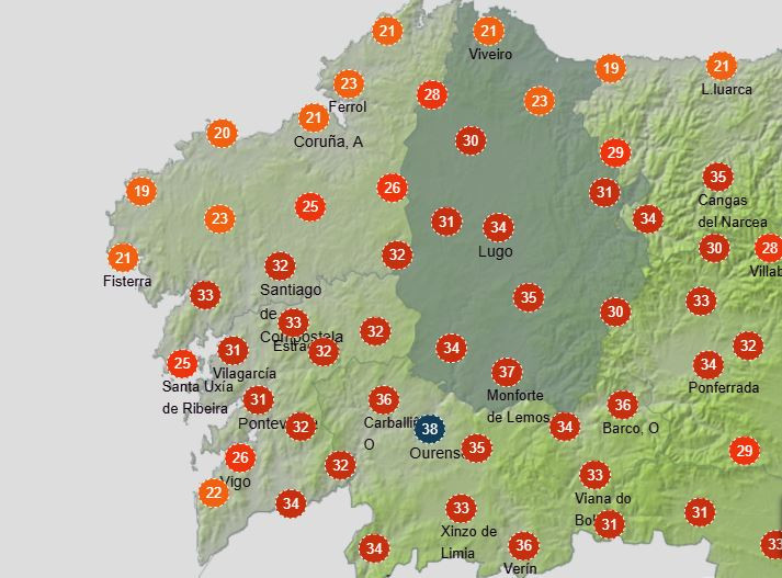 Sensaciu00f3n tu00e9rmica prevista por AEMET para este lunes por la tarde