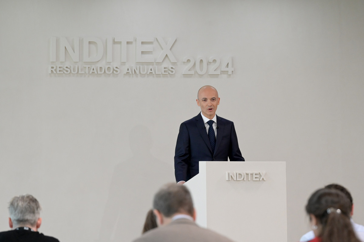 Archivo - El consejero delegado de Inditex, Óscar García Maceiras, interviene durante la presentación de resultados de Inditex del 2024, a 12 de marzo de 2025, en Santiago de Compostela, A Coruña,