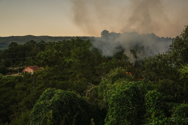 Vista del fuego, a 29 de julio de 2025, en Arbo, Pontevedra, Galicia.