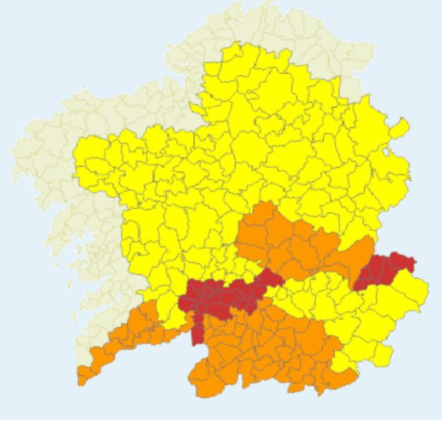Alertas por calor vigentes el domingo en Galicia segu00fan Meteogalicia