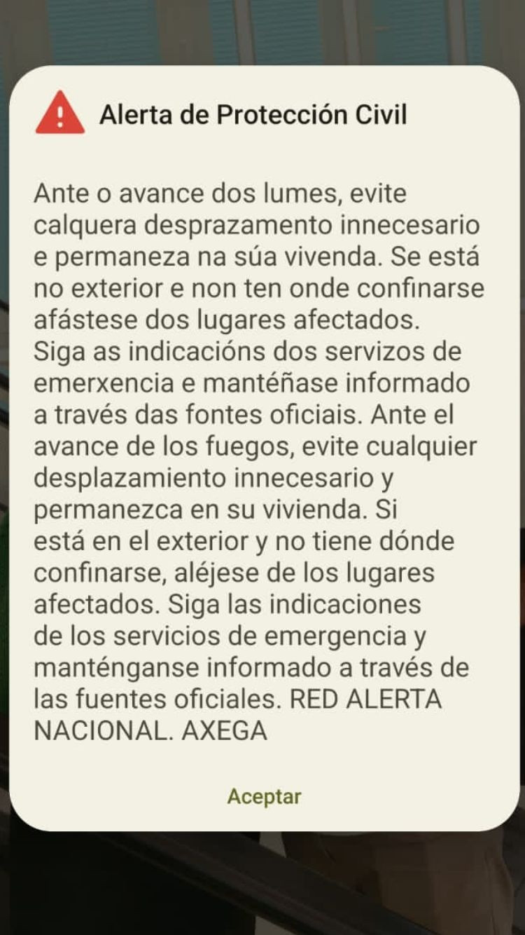 Mensaje de alerta a los móviles.