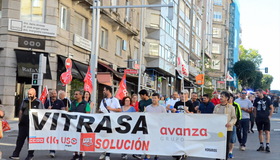 Manifestación de trabajadores del servicio de bus urbano de Vigo, que presta la empresa Vitrasa, a 30 de junio de 2023.