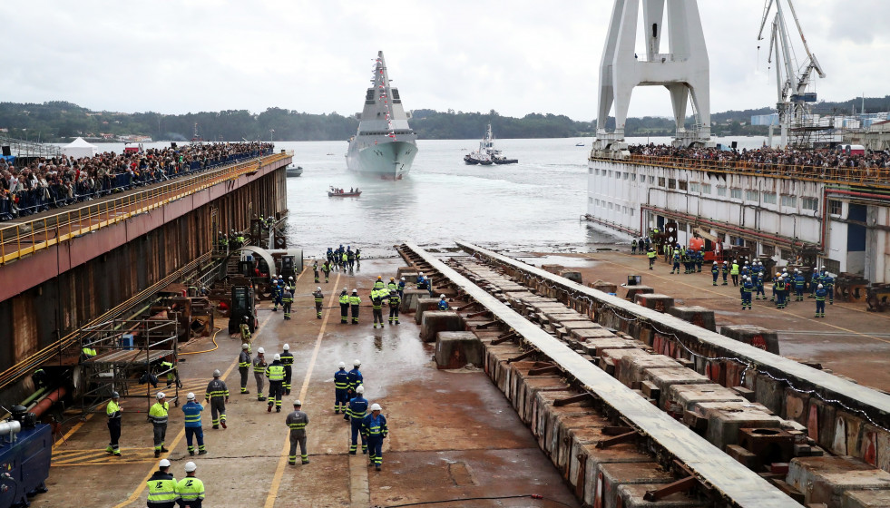 Ceremonia de la botadura de la fragata F-111, en el astillero de Navantia, a 11 de septiembre de 2025, en Ferrol, A Coruña, Galicia (España). Durante el acto, Doña Sofía amadrina la botadura de la