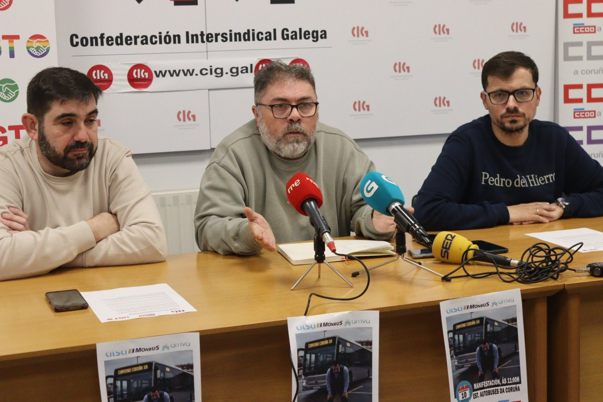 Presentaciu00f3n de las movilizaciones en el sector de transporte de viajeros por carretera en una foto de CIG