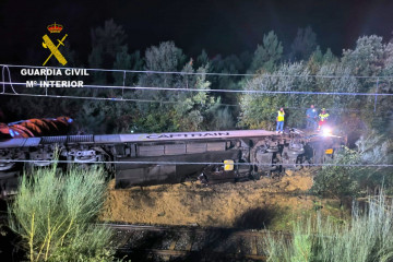 Tren de mercancías descarrilado en As Neves (Pontevedra), a 15 de noviembre de 2025.
