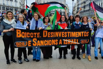 Activistas da Rede Galega pola Palestina en una pasada movilización en Madrid