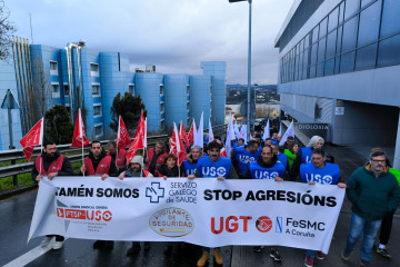 Protesta de vigilantes de seguridad privada contra las agresiones y para denunciar precariedad laboral