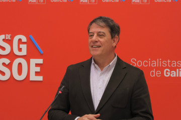 El secretario xeral del PSdeG, José Ramón Gómez Besteiro, en rueda de prensa