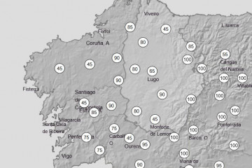 Probabilida de nieve el viernes en Galicia en un mapa de AEMET