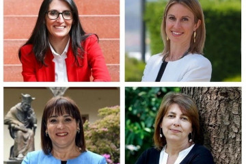 Rosa Crujeiras, Maite López, María José López Couso y Alba Nogueira, candidatas a la rectoría de la USC en 2026.