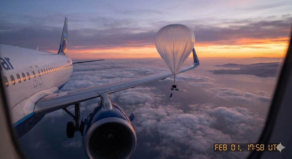 Una recraciu00f3n generada con IA del incidente entre el globo y el aviu00f3n