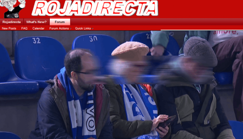 Fotomontaje con la web del foro de Rojadirecta con enalces al partido del Deportivo ayer