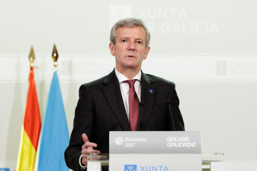 El titular del Gobierno gallego, Alfonso Rueda, en la comparecencia ante los medios posterior al Consello de la Xunta.