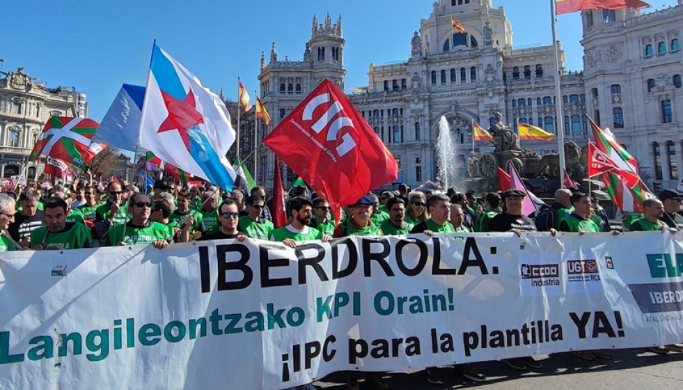 Protesta de trabajadores de Iberdrola en Madrid en una foto remitida por CI