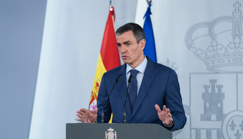 El presidente del Gobierno, Pedro Sánchez, durante una rueda de prensa posterior al Consejo de Ministros extraordinario, en el Palacio de la Moncloa, a 20 de marzo de 2026, en Madrid (España). Sánc
