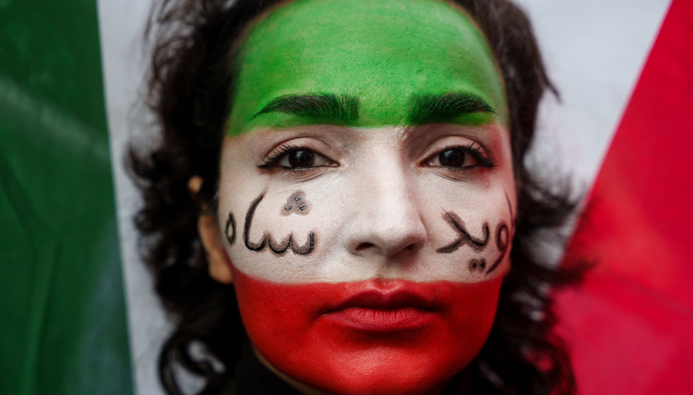 Manifestación contra la represión en Irán, a 17 de enero de 2026, en Madrid (España). La marcha, convocada para mostrar el rechazo frente a la represión sufrida por la población iraní tras las