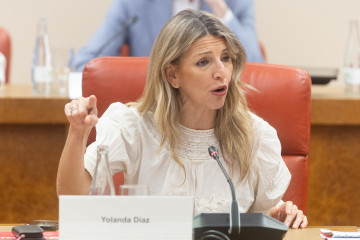 La vicepresidenta segunda y ministra de Trabajo y Economía Social, Yolanda Díaz, durante una reunión, en el Congreso de los Diputados, a 23 de marzo de 2026, en Madrid (España).