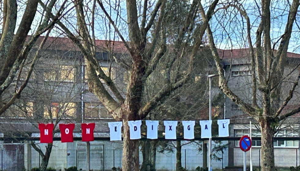 Acción reivindicativa del CEIP Lamas de Abade de Santiago contra el 'E-Dixgal'.