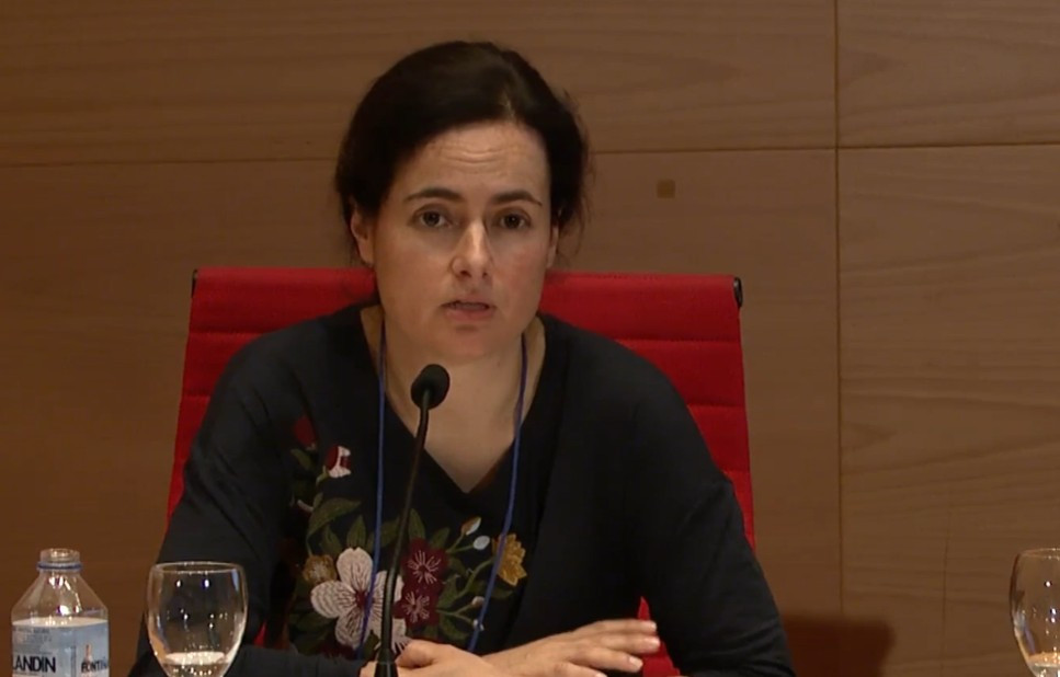 Carmen Villar Freire en una imagen de UVigo TV durante el 3u00ba Congreso Galego de adopciu00f3n e acollemento en 2019