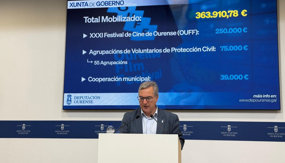 El presidente de la Diputación de Ourense, Luis Menor, ofrece una rueda de prensa para dar cuenta de los asuntos aprobados en junta de gobierno