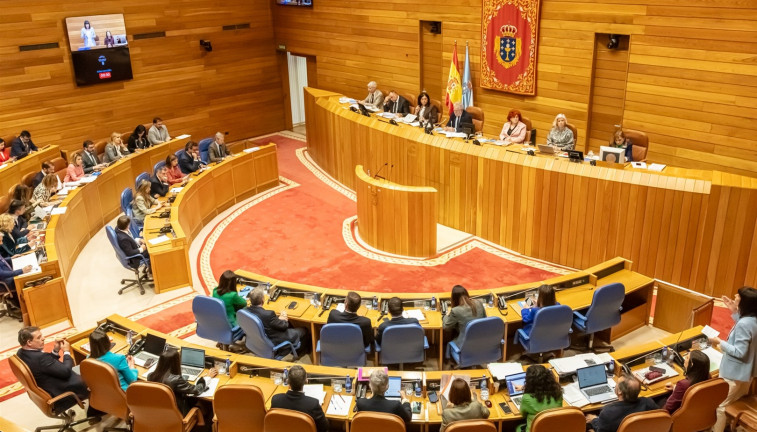 La portavoz nacional del BNG, Ana Pontón, pregunta al presidente de la Xunta, Alfonso Rueda, en la sesión de control en el Parlamento de Galicia. Pazo do Hórreo.