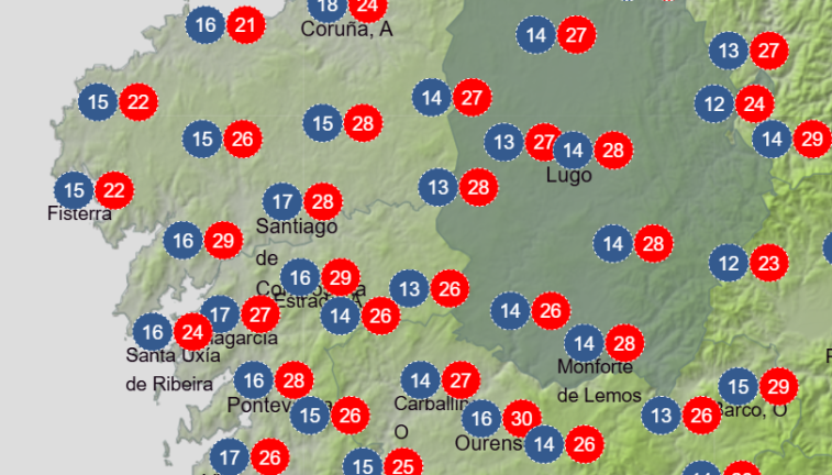 Mapa de temperaturas previstas este sábado para AEMET