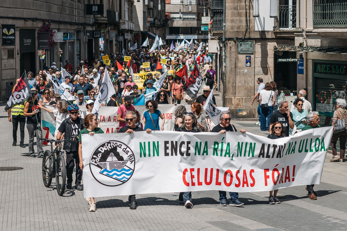 Numerosas personas participan en una marcha festiva, a 24 de mayo de 2026, en Pontevedra, Galicia (España).