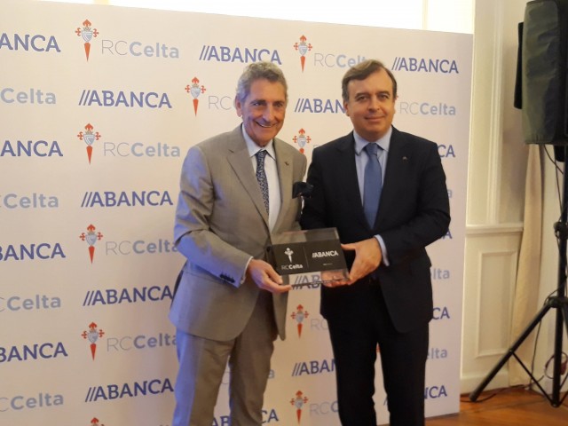 Carlos Mouriño e Francisco botas, na presentación dun convenio Celta-Abanca