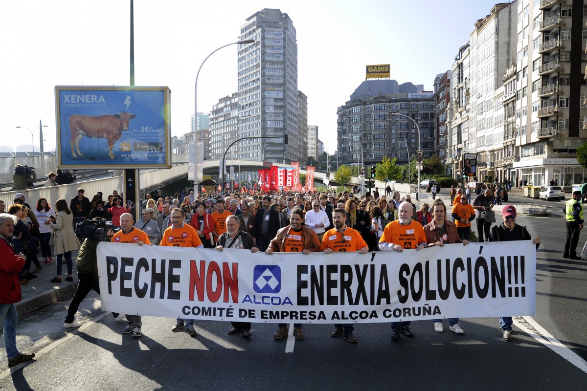 Manifestación dos traballadores da multinacional Alcoa na Coruña, Galicia