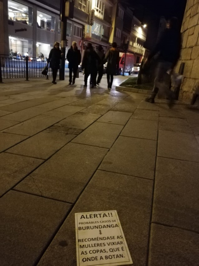 Carteis alertando do uso da burundanga en Lugo.