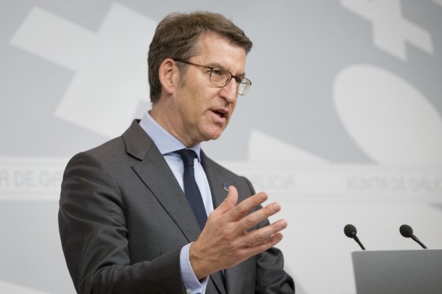 O presidente de la Xunta, Alberto Núñez Feijóo, tras a rolda de prensa do Con