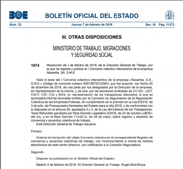 Boletín oficial do Estado do xoves 7 de febreiro de 2019.