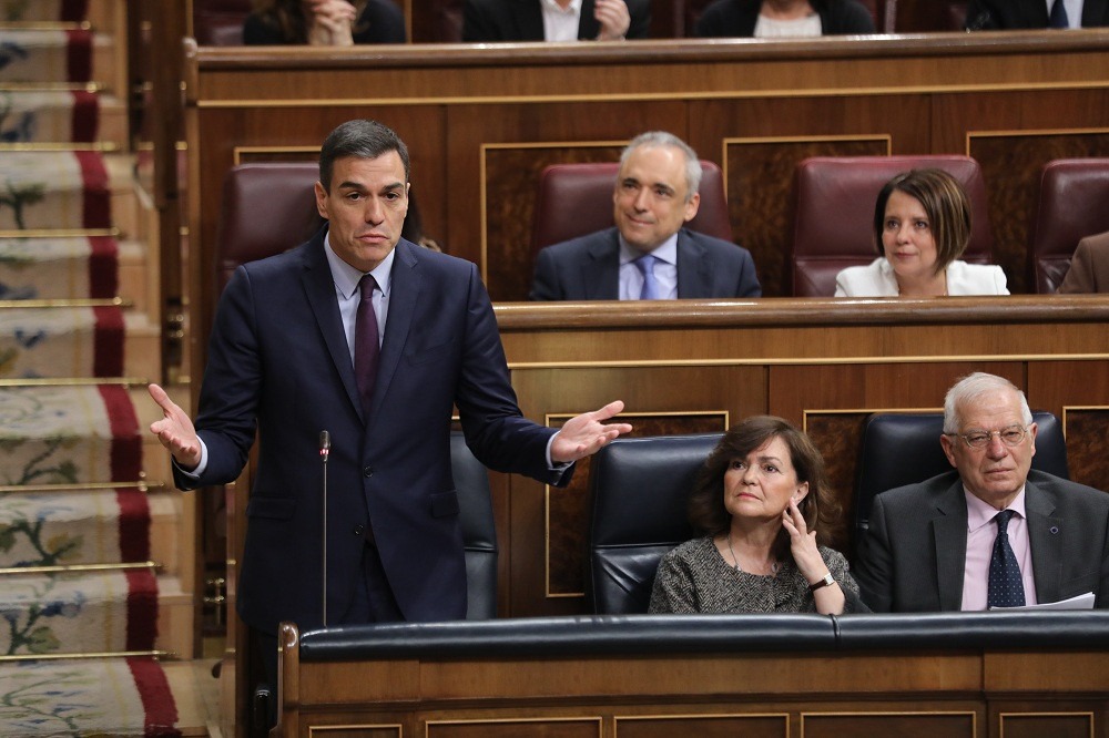 O presidente do Goberno Pedro Sánchez intervén durante a sesión de control ao Goberno