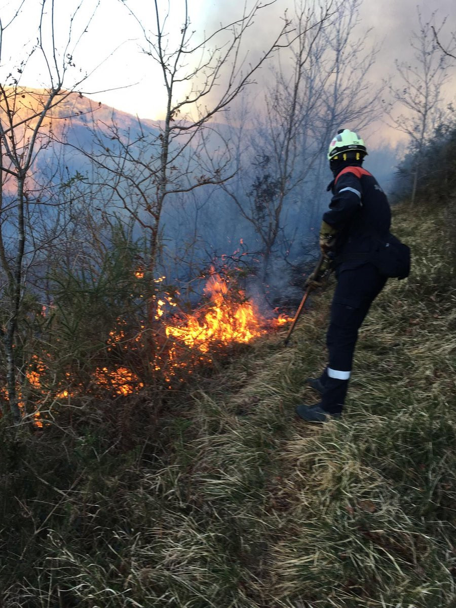 Bombeiros traballan na extinción de incendios forestais en Goizueta, Irurita e