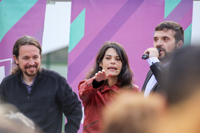 Pablo Iglesias intervén nun acto de Unidas Podemos xunto a María Eugenia Rodríguez Palop en Alcorcón, Madrid