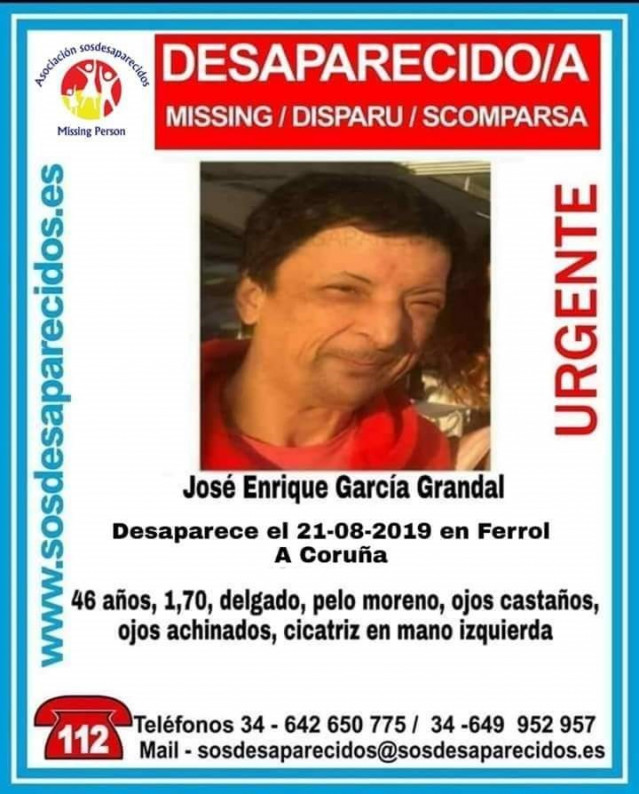 SOS Desaparecidos alerta da desaparición dun veciño de Ferrol (A Coruña)