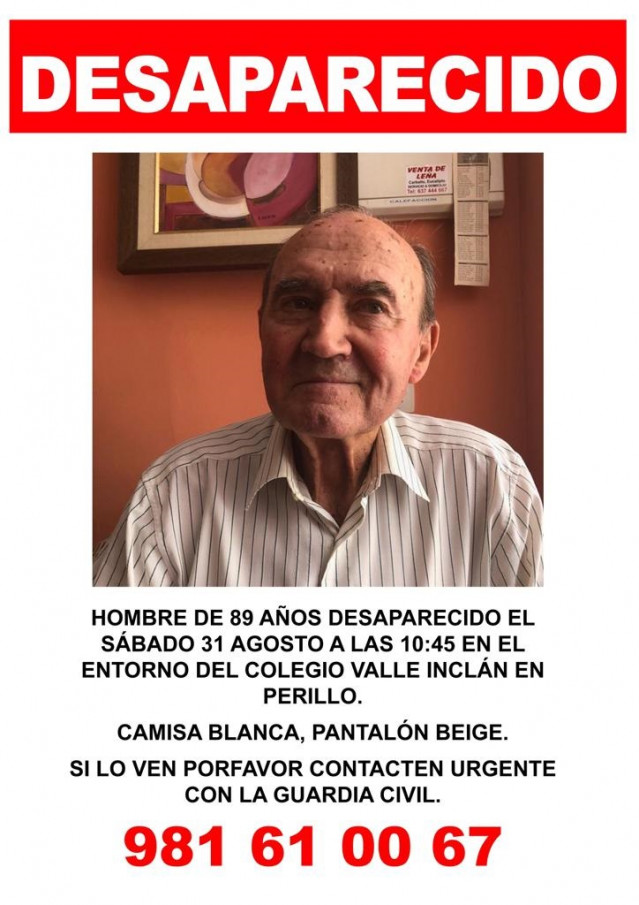 Home de 89 anos desaparecido en Oleiros