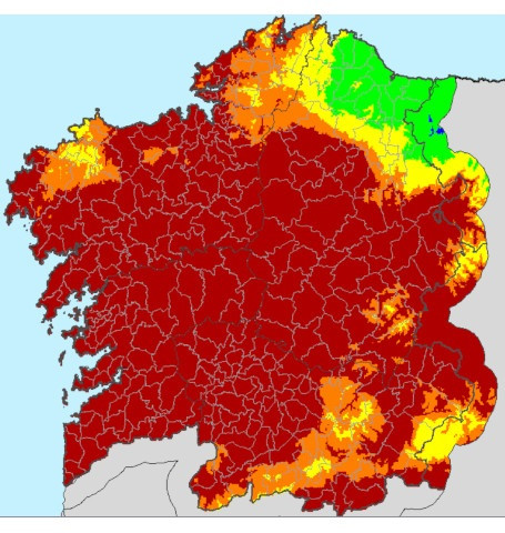 Mapa de risco extremo de incendio en Galicia do 5 de setembro de 2019